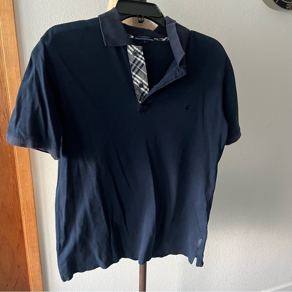 BURBERRY BLUE LABEL JAPAN sz L US sz M Navy Blue Short Sleeve Polo Shirt